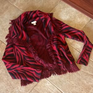 Chico's Red and Black Patterned Cardigan size 0